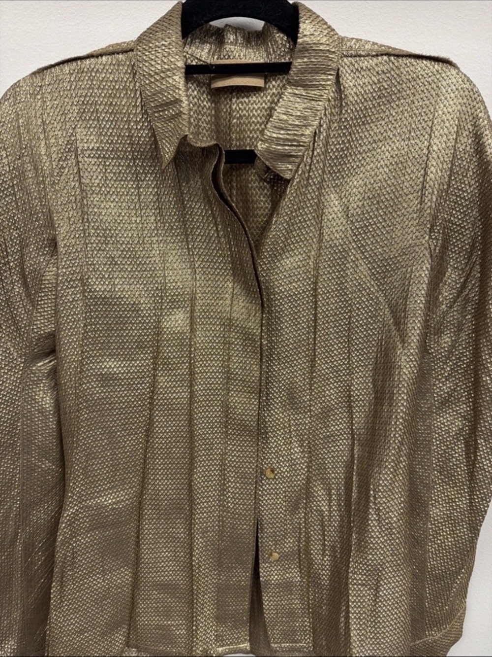 Lanvin metallic gold lamé blouse-lightweight, button-down shirt..size 38